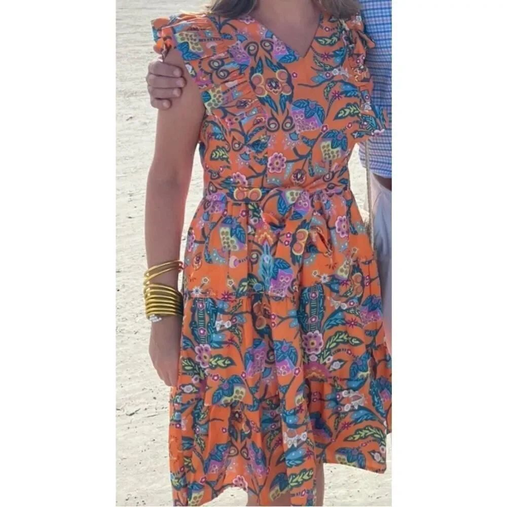 Beulah Style Orange Ruffle Mini Dress Sz. S